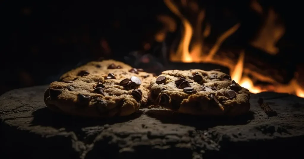 Freshly baked cookies on a cooling rack, showcasing a mix of soft and chewy textures, with a kitchen oven in the background set to 350°F.