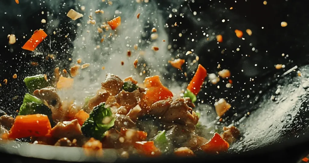 Close up showing how to stir fry chicken, before adding vegetables, a crucial step when asking do you stir fry chicken or vegetables first.