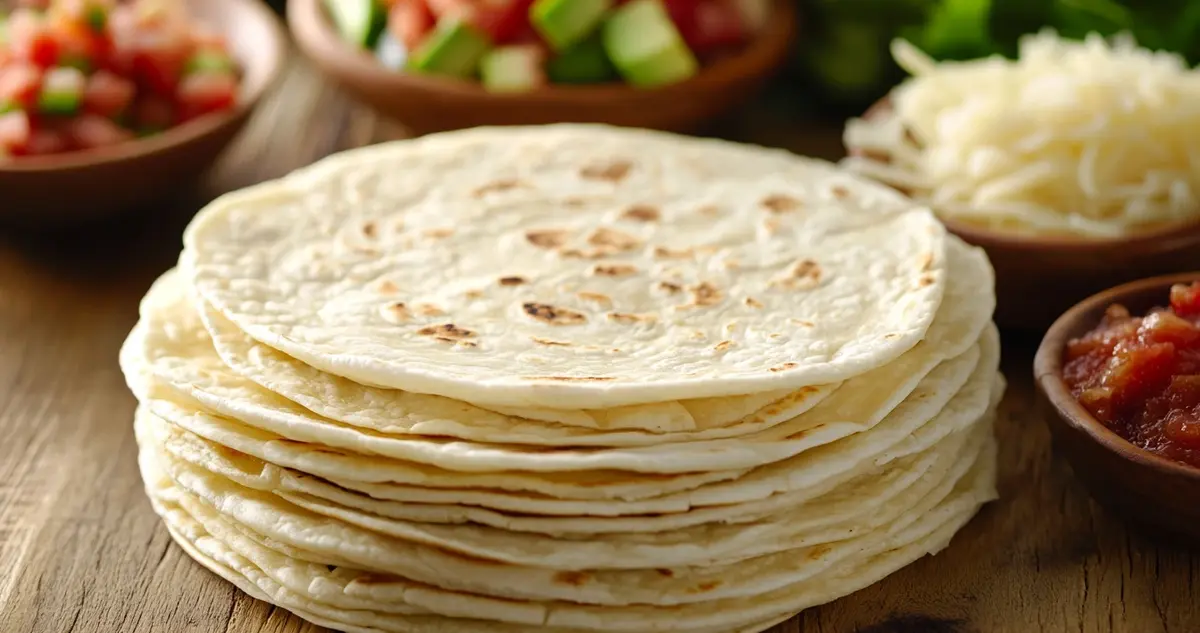 Freshly made gluten-free corn tortillas with toppings like avocado, salsa, and grilled chicken, arranged on a rustic wooden table, showcasing a healthy, gluten-free meal option.