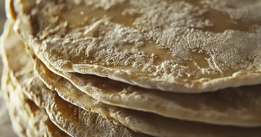 A close-up of corn tortillas showing signs of spoilage, like mold and cracks, on a kitchen countertop, illustrating how to tell if corn tortillas have gone bad.